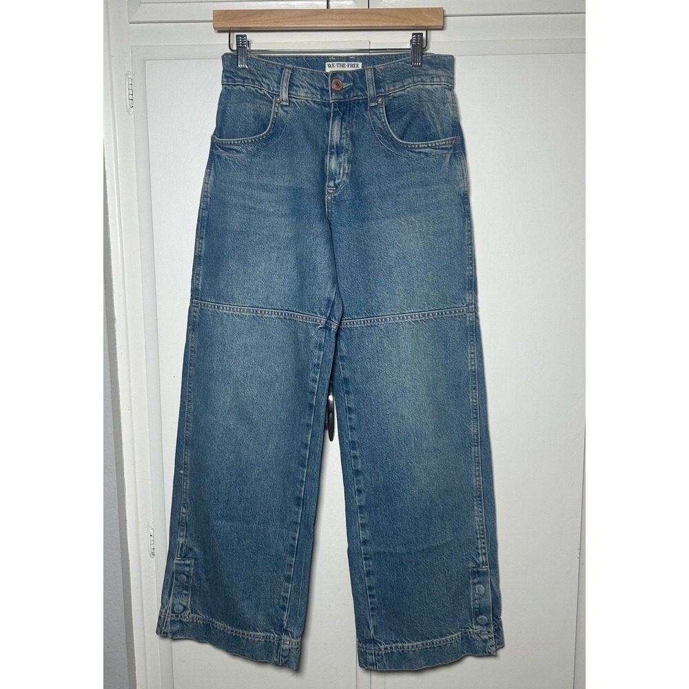 We The Free Free People Wide Leg Seam Detail Jeans Blue Medium Wash Size 25